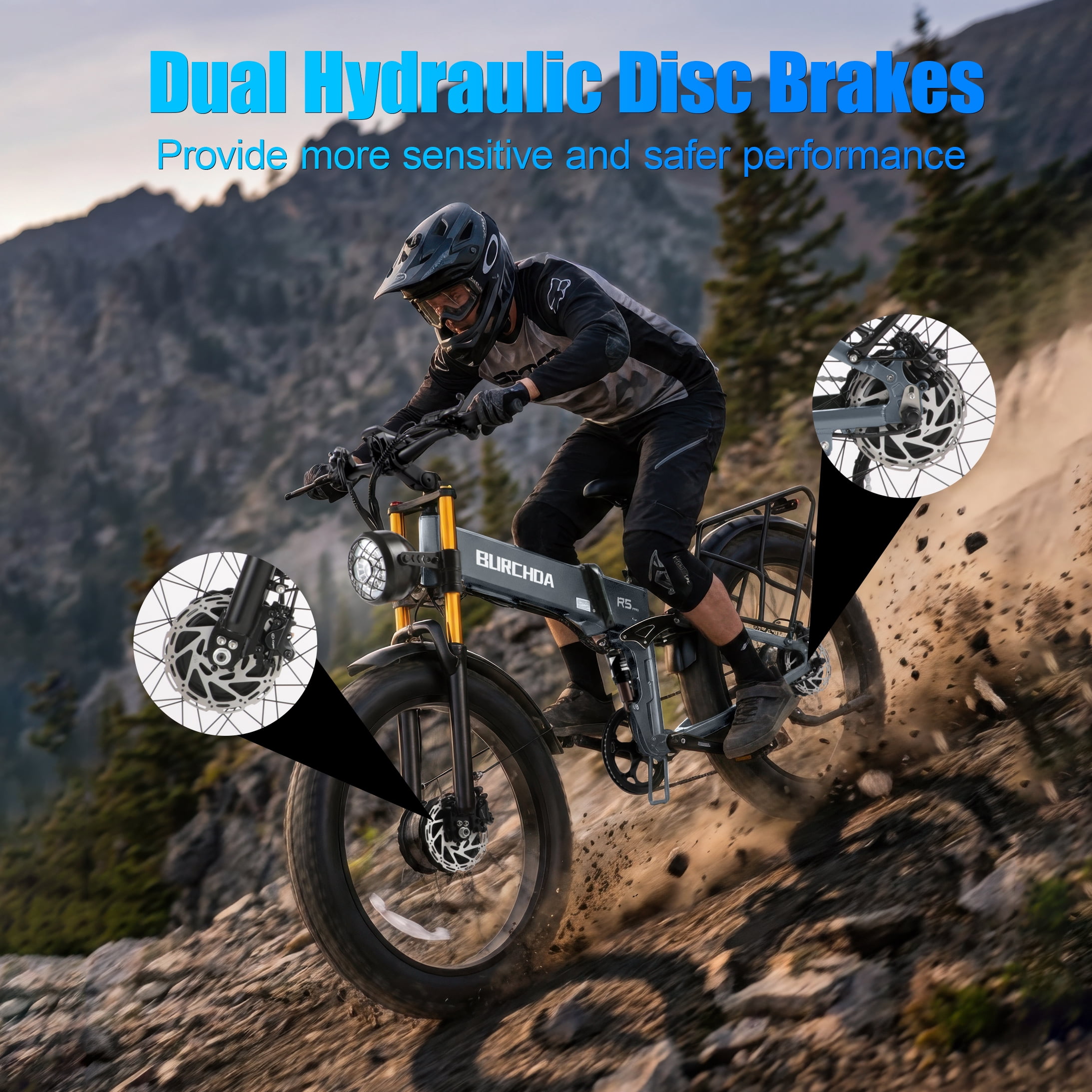 Folding AWD Dual motor Electric Bike for Adults 26'' 5000w UL2849 48v 30Ah, 7 Speeds,4.0 Fat Tire Ebike up to 40MPH Off Road E-mountain bike Dual Hydraulic Disc Brakes&Suspension Electric Bicycles