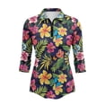 thumbnail image 2 of Uorisanigo Hawaiian Flower Womens Golf Shirt Soft Comfortable Women's 3/4 Sleeve Athletic Golf Shirts Fashionable Quarter Zip Breathable Polyester Spandex Fabric Tennis Tops Size M, 2 of 7