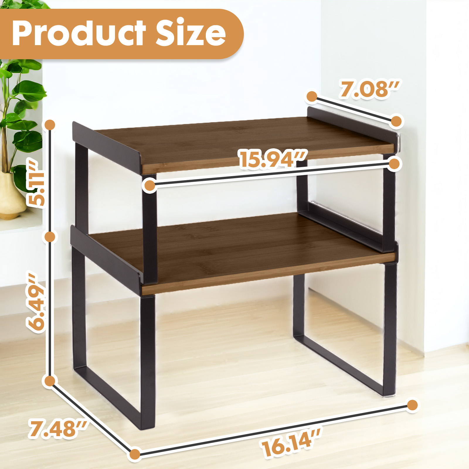 YOYTOO Kitchen Counter Organizer, 2 Pack Wooden Stackable Kitchen Countertop Cabinet Storage Shelves Spice Rack for Pantry