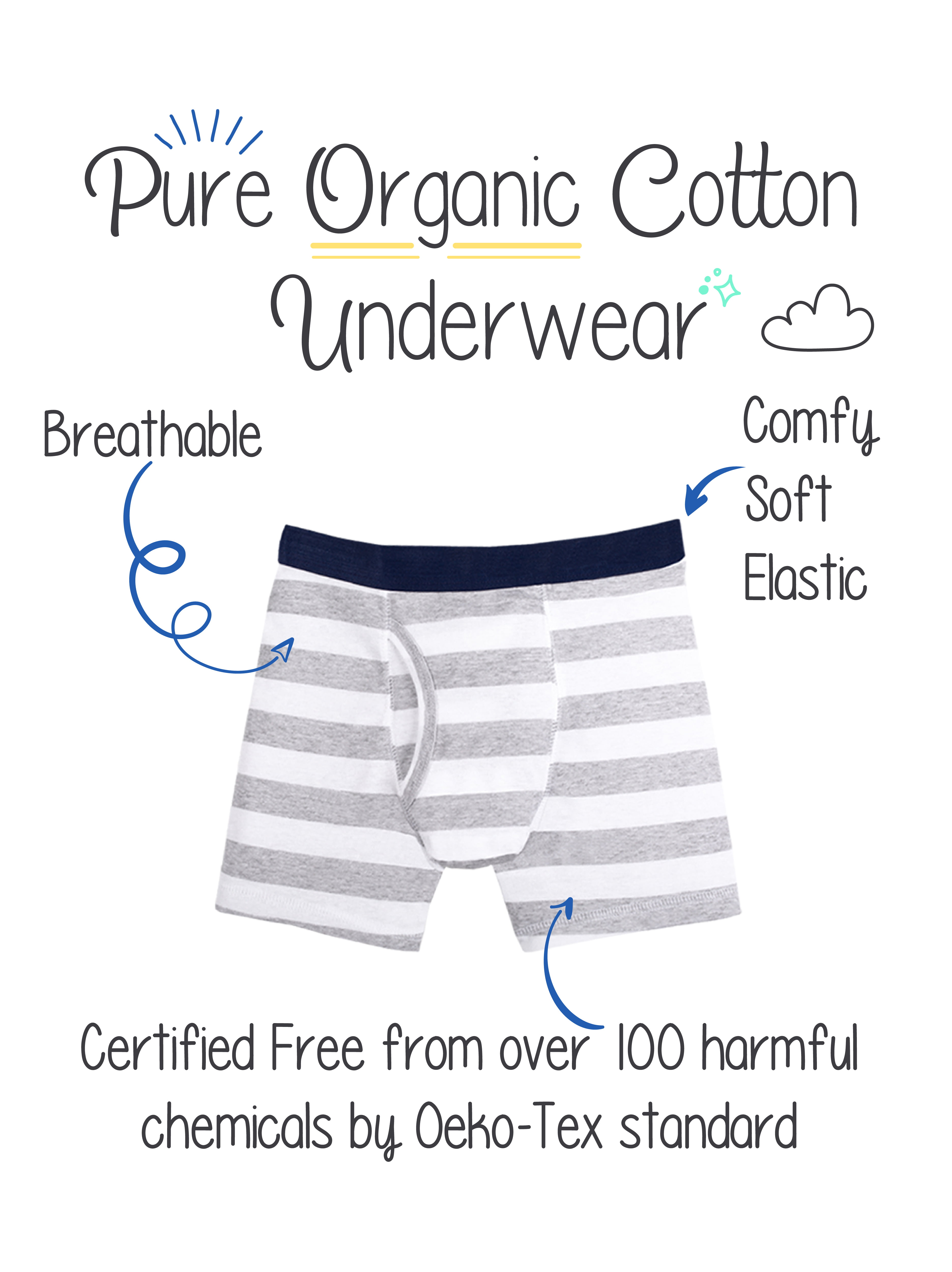 Little Star Organic Boys Boxer Briefs Underwear, 7Pk, Size 6-20 