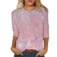 thumbnail image 2 of Huachaog Women T Shirts Sequin Printed 3/4 Sleeve Round Neck Loose Regular Tops, 2 of 5