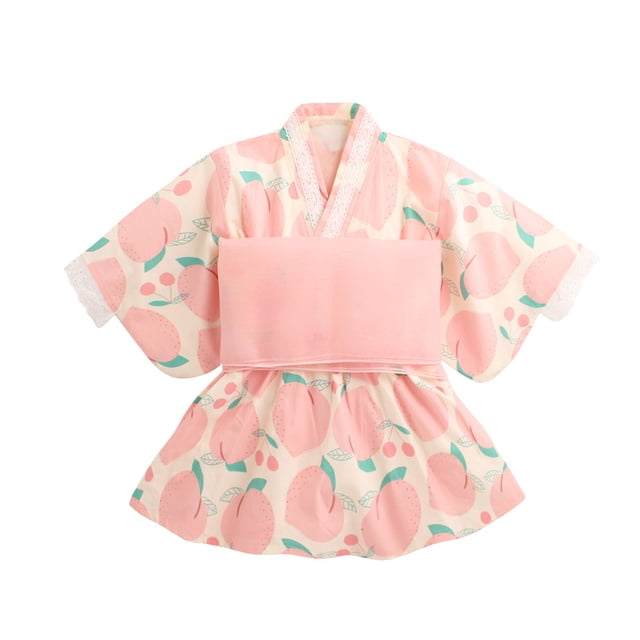 Vestido de baño con estampado de kimono para primavera, verano y otoño, vestido japonés para niñas