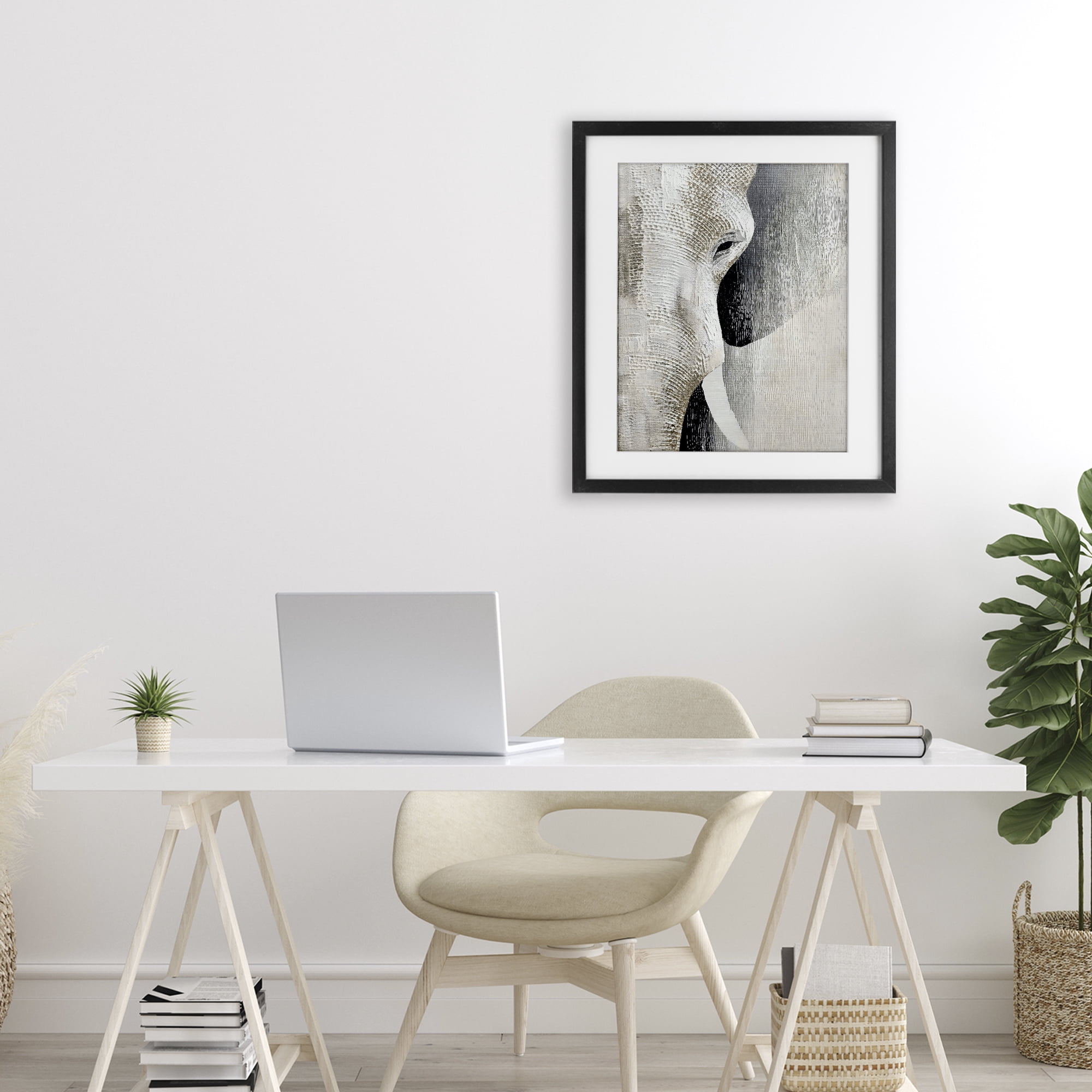 Stupell Industries Faux Textured Elephant Black Framed Print Under Glass, design by LSR Design Studio