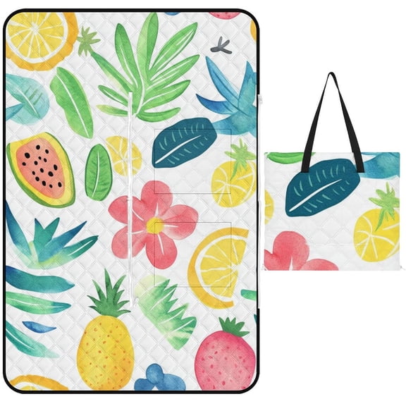 Tropical Fruits with Exotic Flavors Waterproof Picnic Blanket with Foldable Zipper, Suitable for Outdoor Use, Suitable for Travel, Camping, Beaches, Parks, Grasslands, Picnic Blanket Accessories