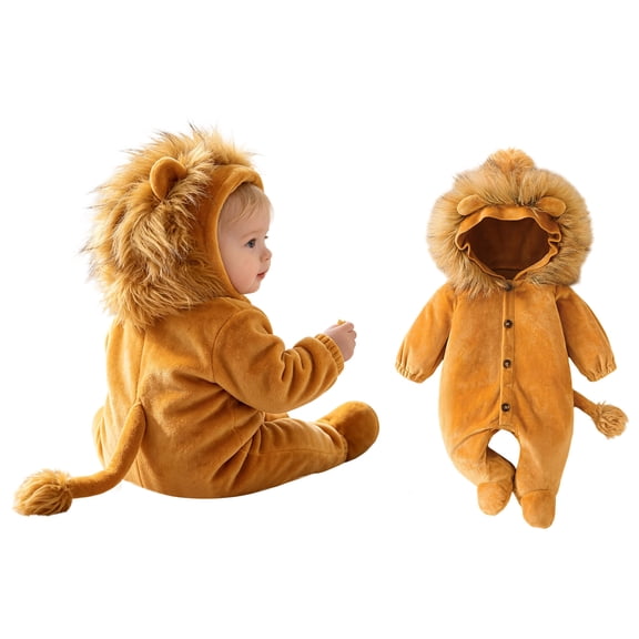 Baby Animal Outfit Kids Hooded Romper Cartoon Animal Long Sleeve Jumpsuit Baby Lion Christmas Outfits Size 0-9 Months