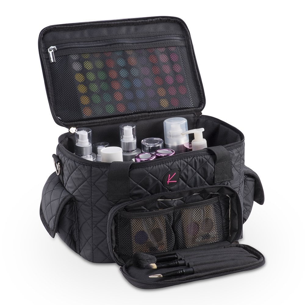 Quilted Makeup Artist Cosmetic Travel Bag with Storage Pocket and