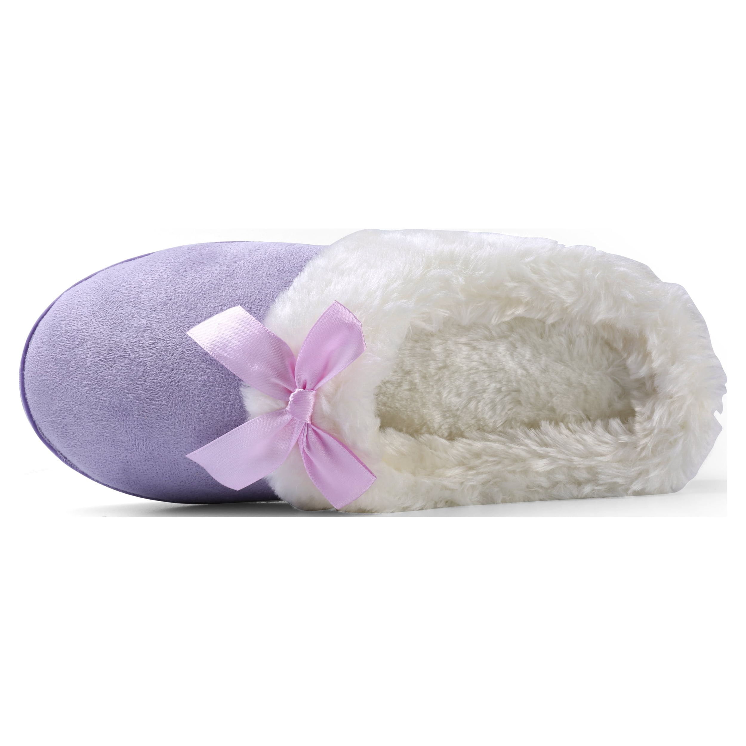 Women’s Soft & Cozy Memory Foam Plush Slippers with Ribbon Bow and Non-Slip Rubber Sole – Indoor Outdoor Spa House Shoes