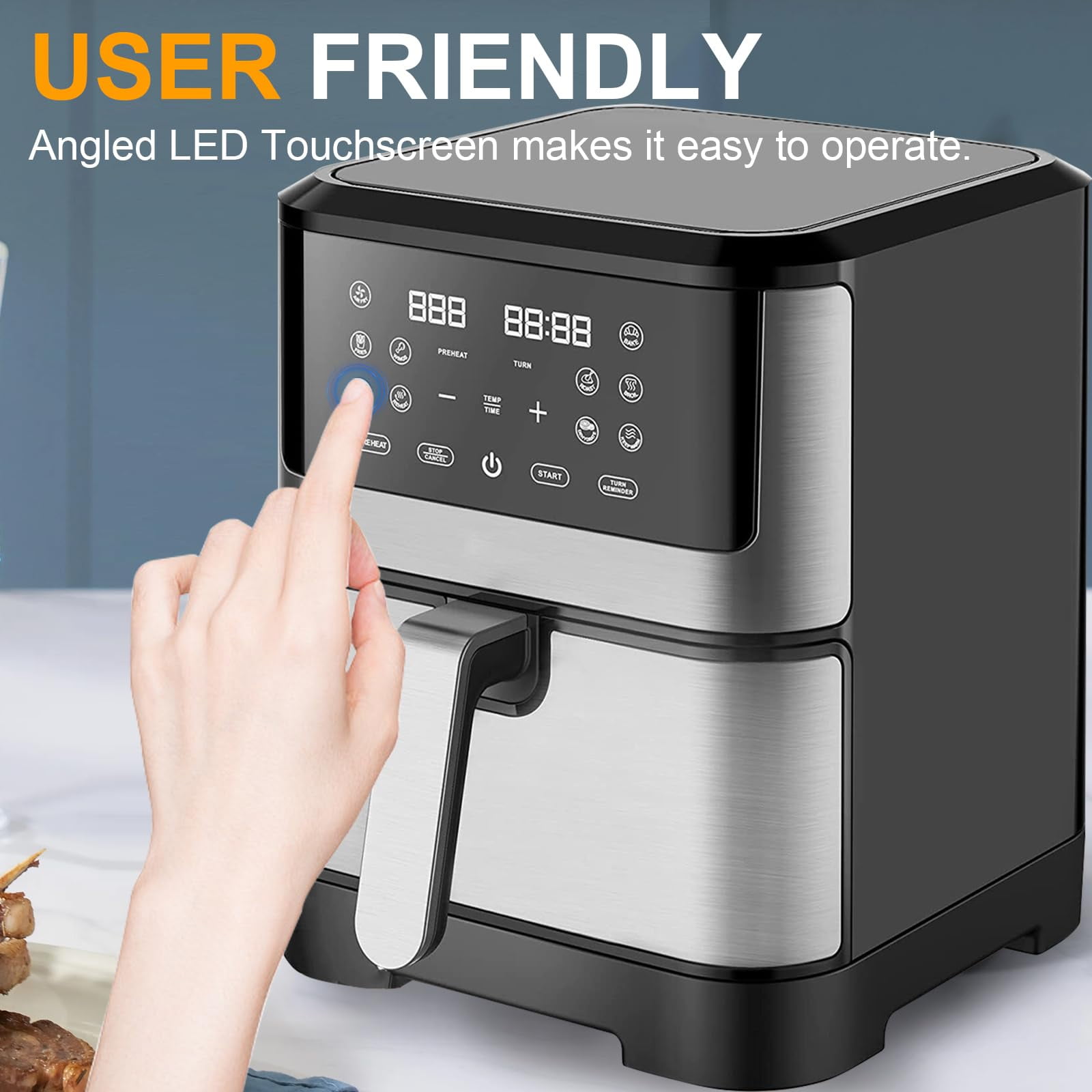 Jacgood 8QT Air Fryer for Family Size, 10 One-Touch Digital Functions, 400℉ Fast Cooking, 80% Less Oil, Roast, Bake, Crisps, Broil and Air Fry for Easy Meals, Dishwasher Safe
