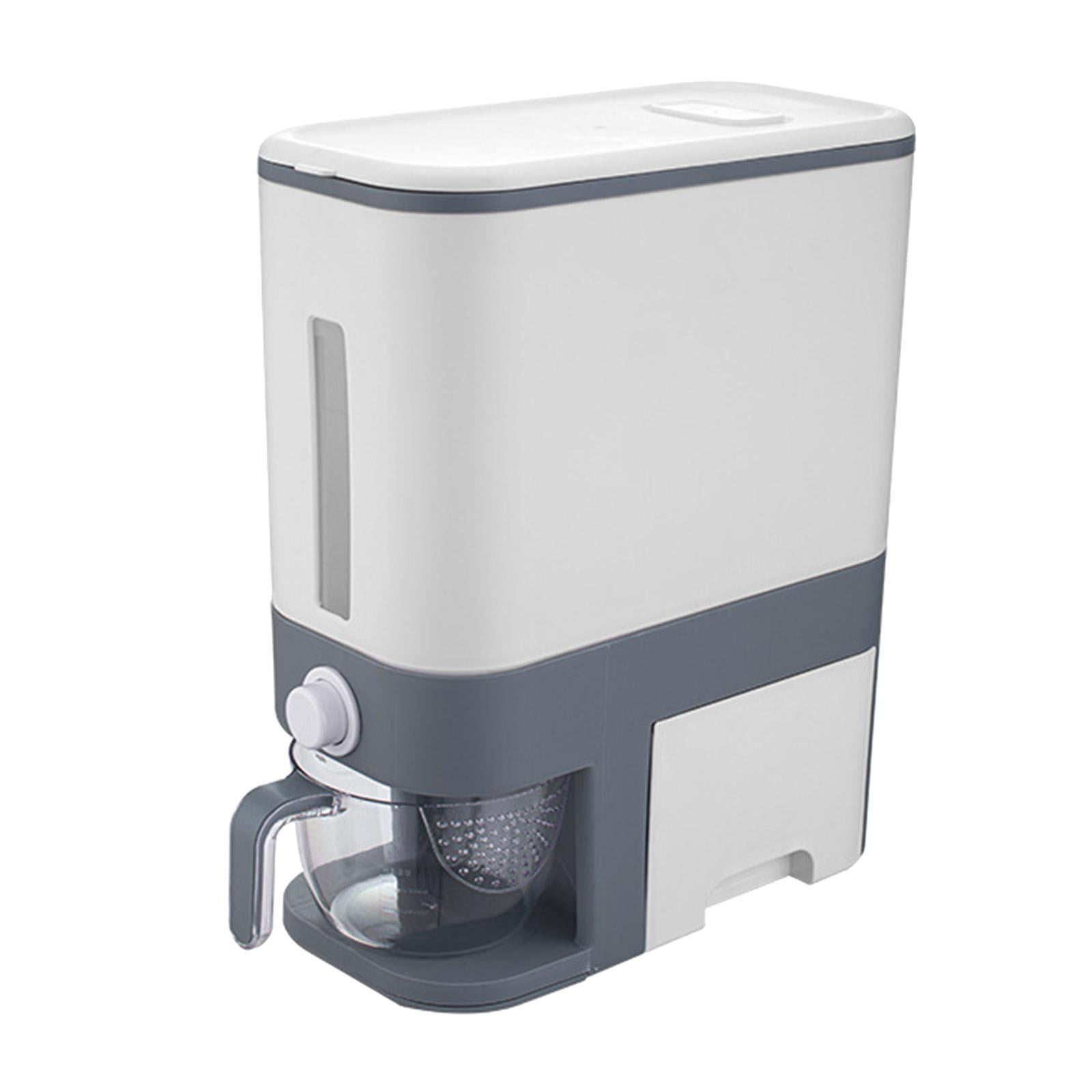 Rice Dispenser with Side Storage, Rice Storage Box, Large Kitchen Food Grain Grey