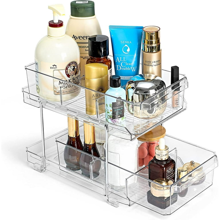 MHHA 2 Tier Clear Under Bathroom Sink Organizers and Storage, Medicine  Cabinet Organizer with Dividers,Pull Out Kitchen Pantry Shelf Cupboard  Closet