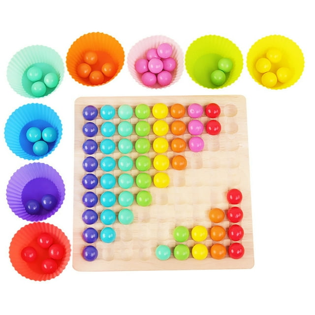 Wooden Go Games Set Dots Beads Board Games Toy Rainbow Clip Beads Puzzle