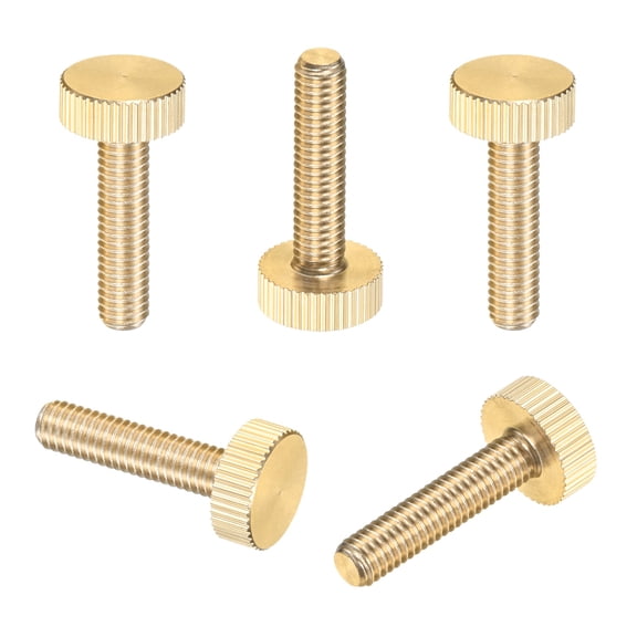 Uxcell 5-Pack Knurled Thumb Screws, M6x25mm Solid Brass Flat Head Knobs Bolts
