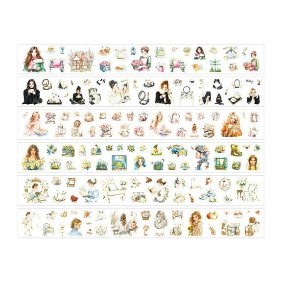 6Rolls Pre Cut PET Landscape Sticker Tape 50mmX2M Scrapbooking Decorative Tape