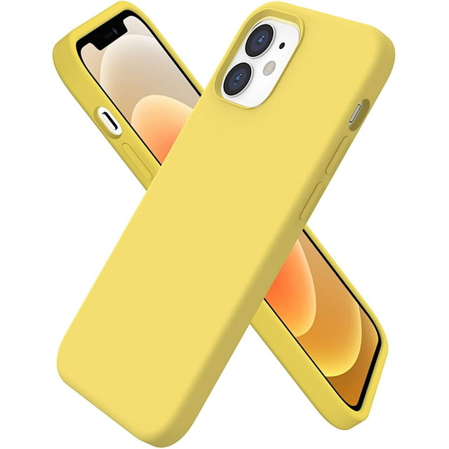 WEI Case Compatible with iPhone 12 Case 6.1 "and iPhone 12 Pro Case, Thin Liquid Silicone Rubber Cover Protection Bumper Anti-Shock 6.1 Inch Case Lemon Yellow