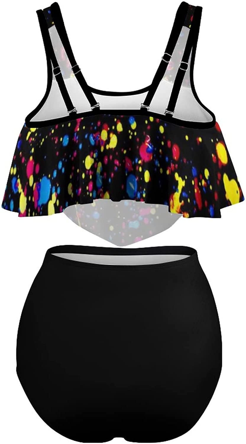 Blue Neon Paint Splatter Women's Two Piece Tankini Swimsuits Bikini
