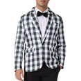 thumbnail image 1 of Inspire Chic Traje de Día del Padre para Hombre, Blazer de Cuadros Gingham de Un Solo Botón, Corte Regular, Solapa Notch, M Negro Blanco, 1 of 5
