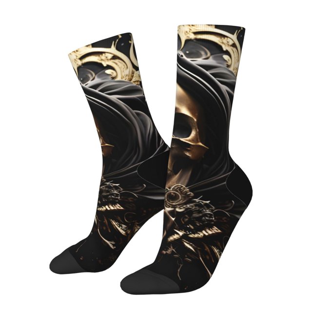 Fotbe Gold Rose Skull Calcetas Largas con Estampado para Hombre y Mujer – Calcetas de Compresión Transpirables y Elásticas, Viajar y Uso Diario Talla 5-11