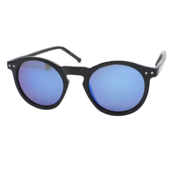 Round Keyhole Sunglasses Womens Vintage Designer Shades UV400 Black, Blue Mirror