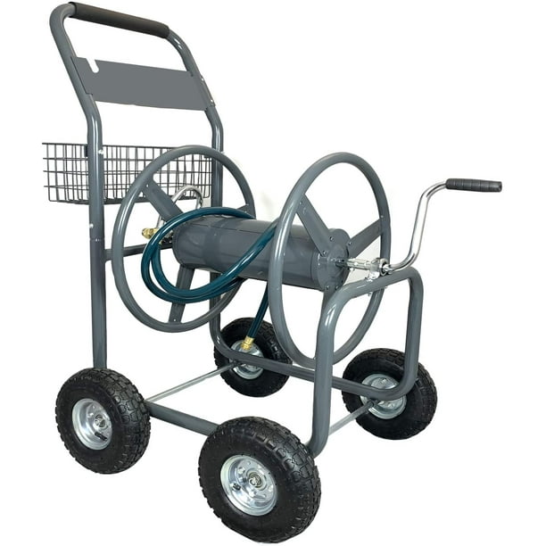 Ashman Garden Hose Reel Cart 4 Wheels Portable With Storage Basket Rust Resistant Heavy Duty Water Holder Com Ashman Garden Hose Reel Cart 4 Wheels, Garden Hose Cart With Wheels