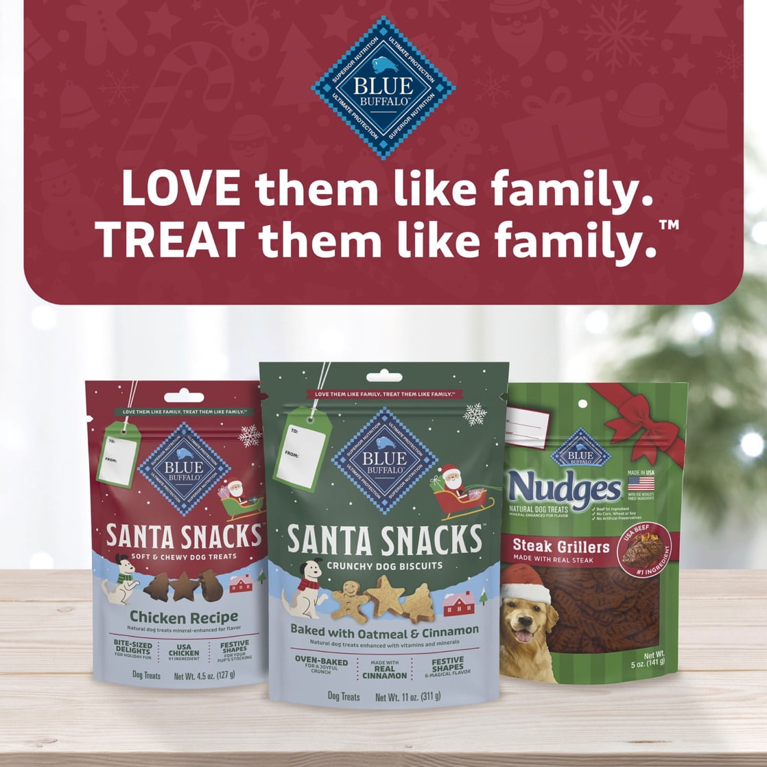 Blue Buffalo Santa Snacks Soft-Moist Dog Bits for Training, Chicken, 4.5-oz. Bag