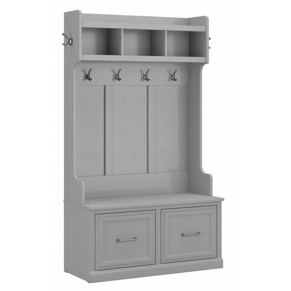 Woodland 40W Hall Tree & Shoe Bench w/ Doors in Cape Cod Gray - Engineered Wood