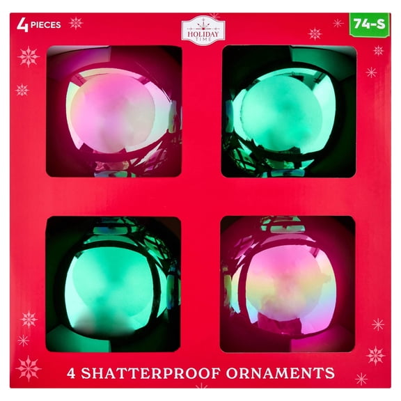 Holiday Time 4-Count Pink and Green Iridescent Shatterproof Christmas Ball Ornaments