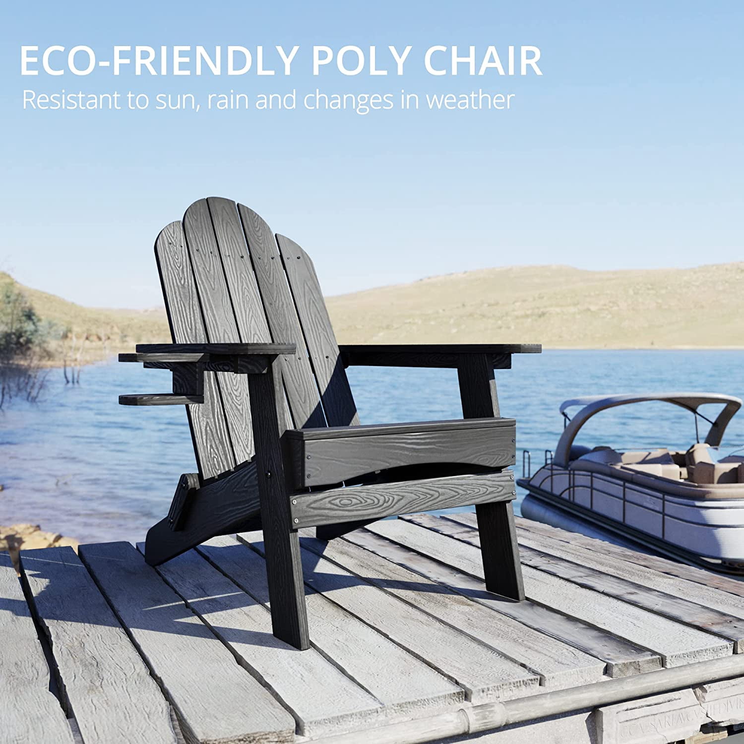 Dycanpo Folding Adirondack Chair,Fire Pit Patio Garden Chair with Cup Holder,Dark Gray