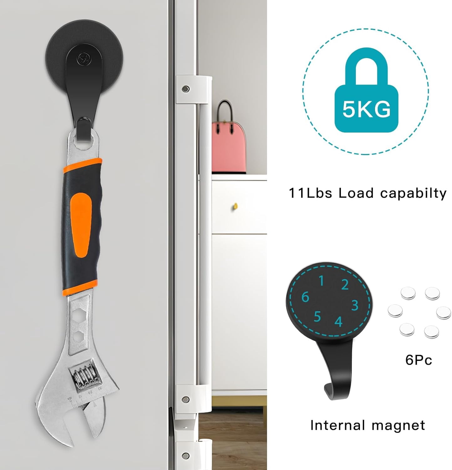 Magnetic Wreath Hanger, 4 Pack Heavy Duty Magnets with Hook for Refrigerator, Christmas Decoration Magnetic Hooks for Metal Front Door, Cruise Hook Hanger for Hanging Cabins Grill Coat Pattern 2