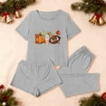 thumbnail image 4 of Fewfanhot Women Pajama Sets 3 Piece Cute Thanksgiving Turkey Print Pajama Set Short Sleeve Tee Lounge Shorts and Pants Sleepwear, 4 of 8