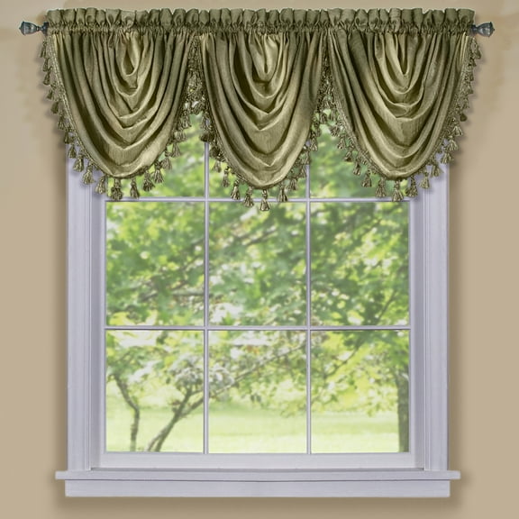 Royal Ombre Curshed Semi Sheer 3 Pack Tassled Window Curtain Valances - Sage Green