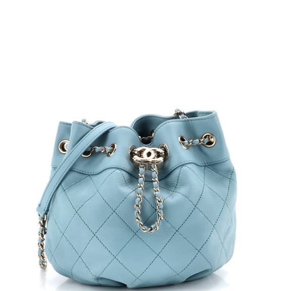 Pre-Owned CC Chain Drawstring Bucket Bag Stitched Calfskin Small By Rebag