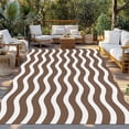 thumbnail image 2 of Brown White Outdoor Rug 3x5 Ft - Reversible Patio Rug Outdoor Camping Rugs, Modern Abstract Waves Water Ripple Striped Washable Indoor Outdoor Area Rugs, Non-Slip Outdoor Carpet Runner for Deck/Porch, 2 of 8