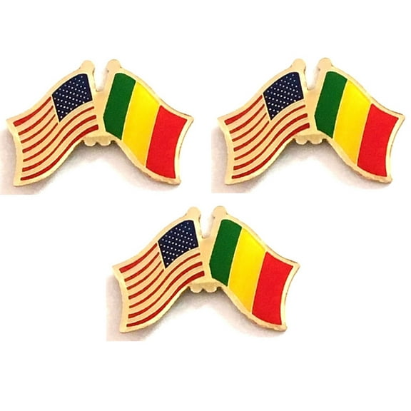 Mali & US Crossed Flag Lapel Pins, Pack of 3
