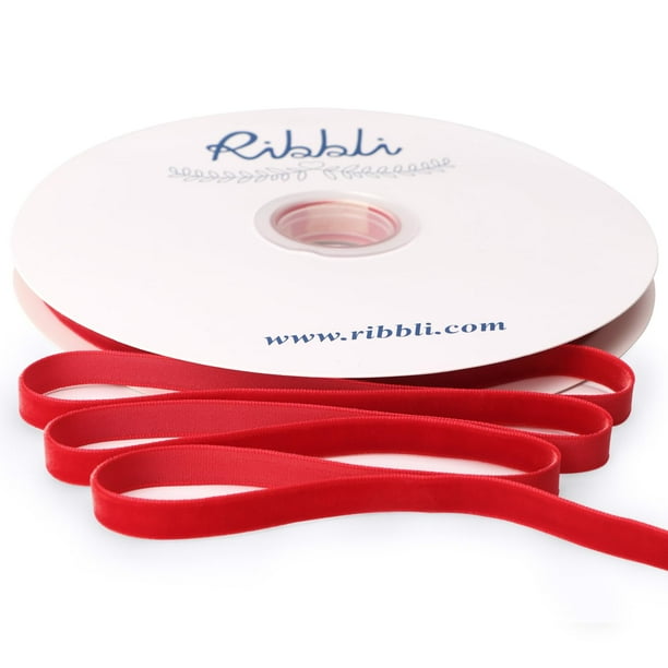 Cinta decorativa Ribbli de terciopelo rojo, bobina de 1 cm x 23 m