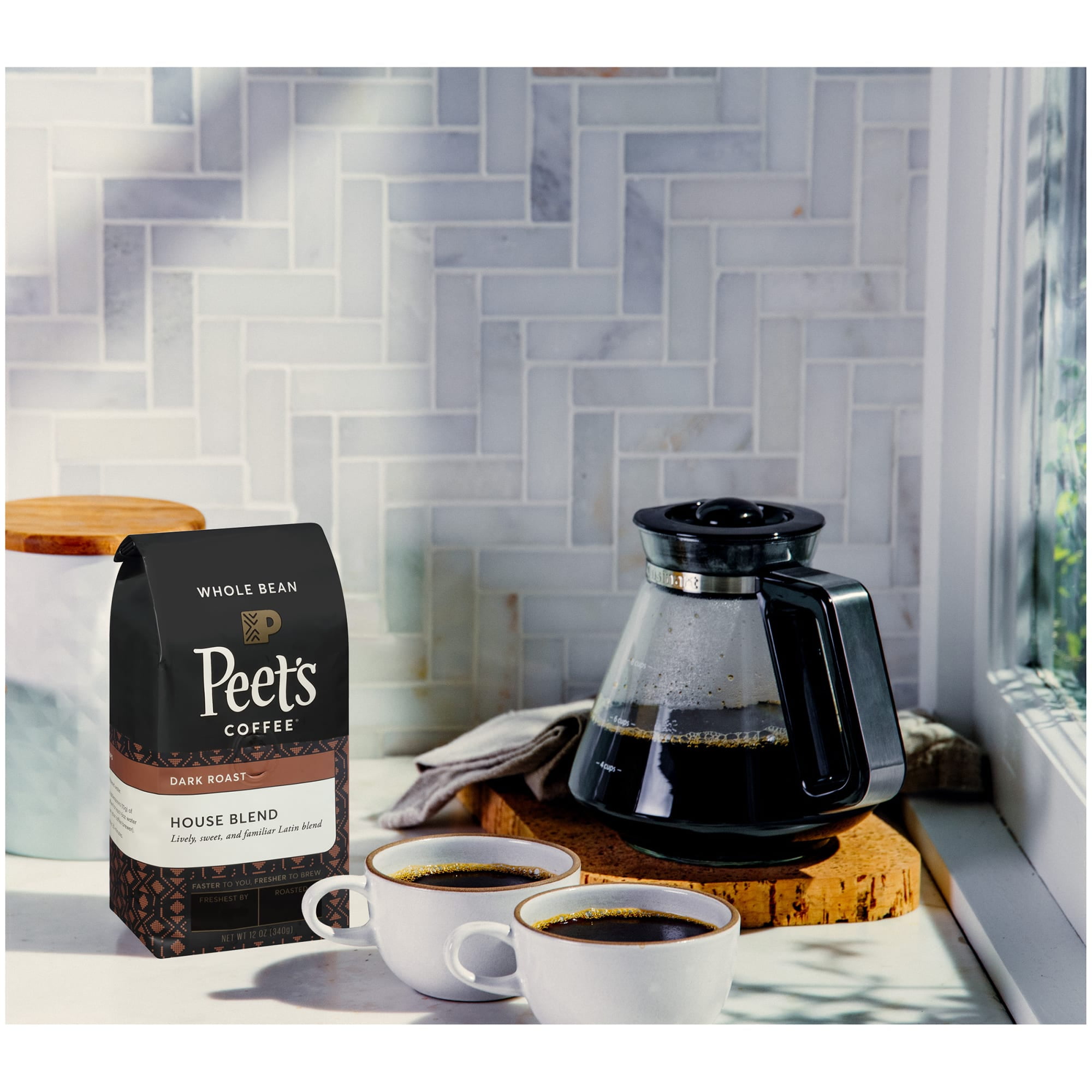 Peet's Coffee House Blend, Dark Roast Whole Bean Coffee, 12 oz Bag