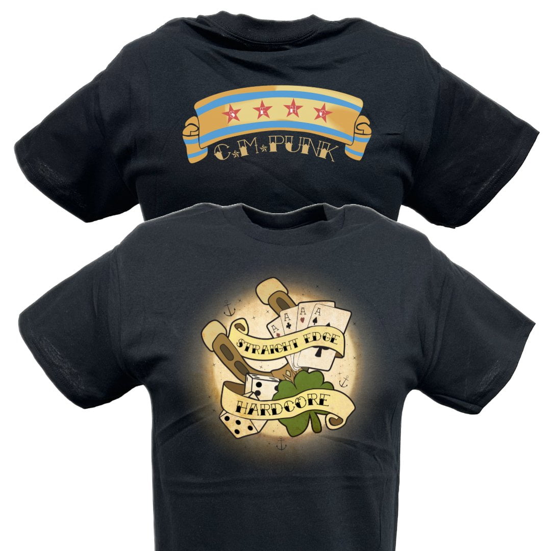 CM Punk Straight Edge Hardcore Luck Black T-shirt - Walmart.com