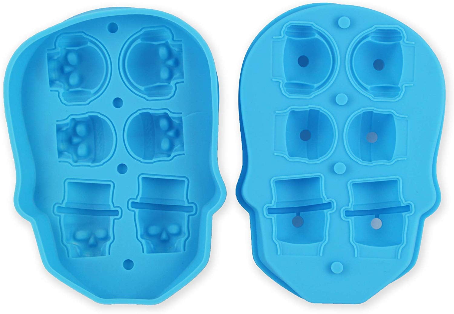 6 Holes Silicone 3D Skull Head Shape Ice Cube Trays Chocolate Candy Jelly Soap Molds for Halloween Theme Party Whiskey Wine Cocktail Ice Maker Food Grade…