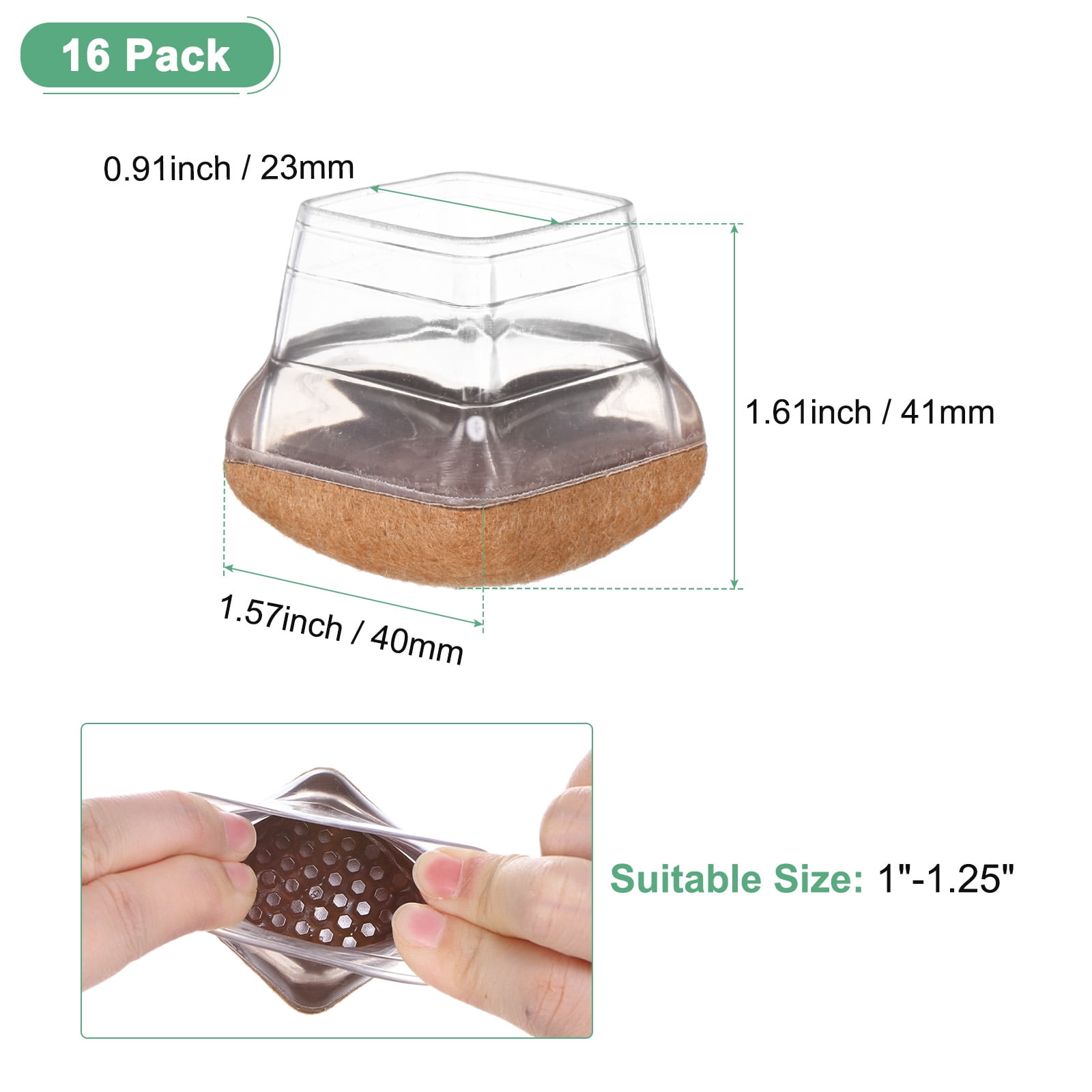 Uxcell 16-Pack Chair Leg Floor Protectors, 1"-1.25" Silicone Cups Square Felt Furniture Pads for Hardwood Floors/Tile Floors, Chair Leg Covers