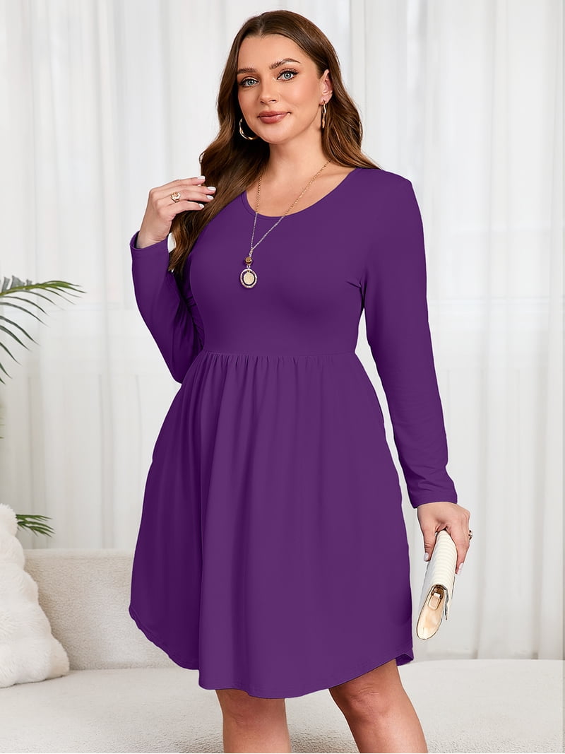 purple spring dress plus size Magical Spring Purple Women's V-Neck Long Sleeve Dress (Plus Size)  Holley  Tea Time