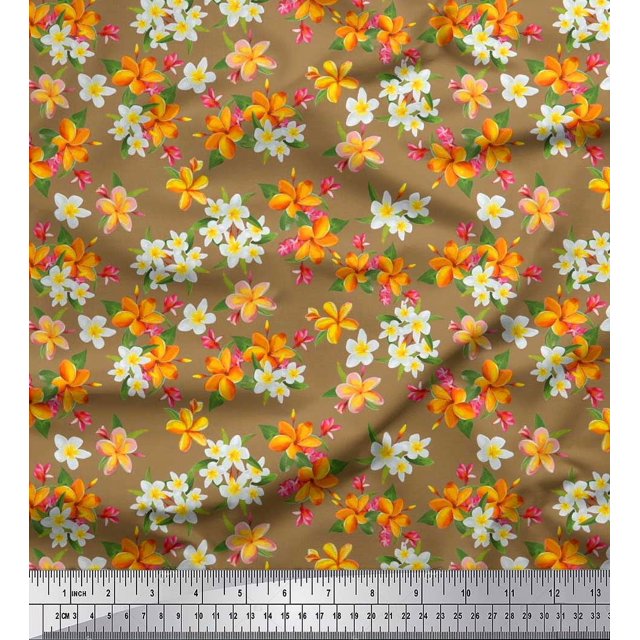 Soimoi Silk Fabric Leaves & Flower Floral Print Fabric by Yard 42 Inch Wide