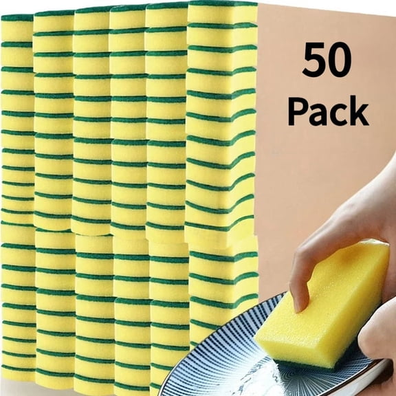 50Pcs Heavy Duty Dish Sponge, Ktichen Cleaning Dish Scrubber Sponge, Stink-Free Cleaning Supplies for Pots, Pans