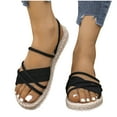 thumbnail image 4 of BADHUB Womens Strappy Platform Flats Sandals Open Toe Slip On Braided Ankle Strap Straw Lightweight Boho Beach Vacation Bedroom Shoes Black 37, 4 of 8
