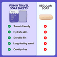 thumbnail image 3 of FOMIN - Antibacterial Paper Soap Sheets Tin for Traveling - (100 Sheets) Lavender Portable Travel Hand Soap Sheets, Dissolvable Mini Camping Hand Soap for Hand Washing, 3 of 5