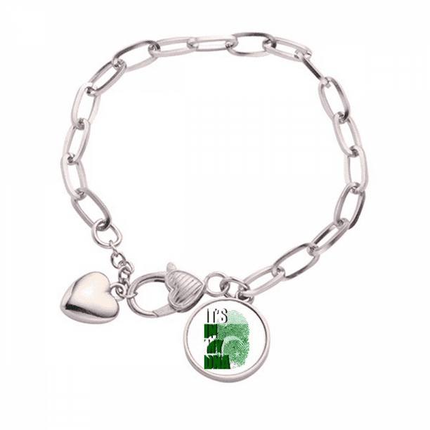 Pakistan Flag Fingerprint Gene Heart Chain Bracelet Jewelry Charm
