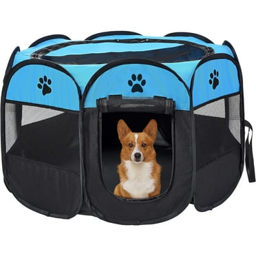 Blunova Portable Pet Playpen, Foldable Dog Playpen for Dogs and Cats, Rabbits, Pet Exercise Pet Tents Indoor Outdoor Use, 29" x 29" x 17", Blue
