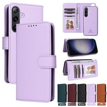 SaniMore for Samsung Galaxy S24 Wallet Case, Detachable Strong Magnetic PU Leather Flip Cover PU Leather Magnetic Shell Card Slots Cash Pocket Wristlet Strap Full Body Protective Stand Shell, Purple