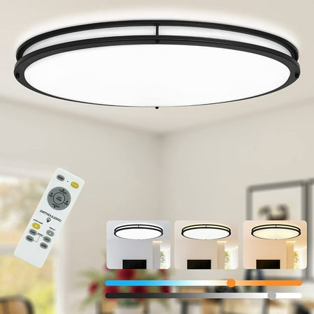 

DTLYH 65W Dimmable LED Flush Mount Ceiling Light with Remote 32 Oval Brush Nickel Finish Close to Ceiling Light Fixture for Bedroom/Living Room/Kitchen Lighting 3CCT Adjustable UL