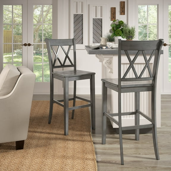 Weston Home Farmhouse Vintage Double X Solid Wood Bar Height Chair, Set of 2, Multiple Finishes