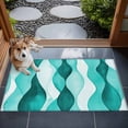 thumbnail image 4 of 2x3 Door Mat Rug, Turquoise Stripes Non-Skid Rubber Backing Large Rectangle Rugs - Living Room Bedroom Home Office, Vintage Farmhouse Ripple Texture Art Indoor Floor Mat Carpets Washable Rug, 4 of 9