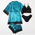 thumbnail image 4 of symoid Womens Nightshirts- short sleeve V neck Print lace Set Sleepwear Pajamas Sky Blue L, 4 of 7